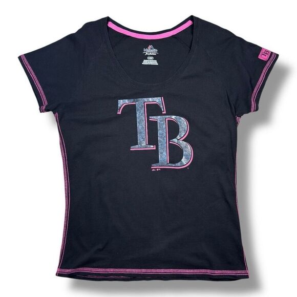 Majestic MLB Woman’s Tampa Bay Rays Baseball T-Shirt Sz L - Picture 1 of 9